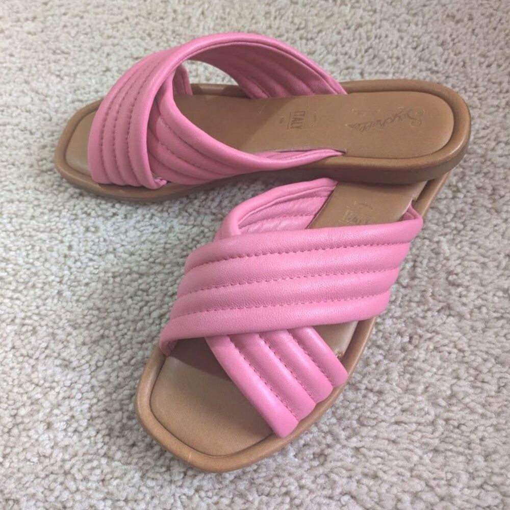 Seychelles Pink Low Key Criss Cross Slides Sandals Sz 8